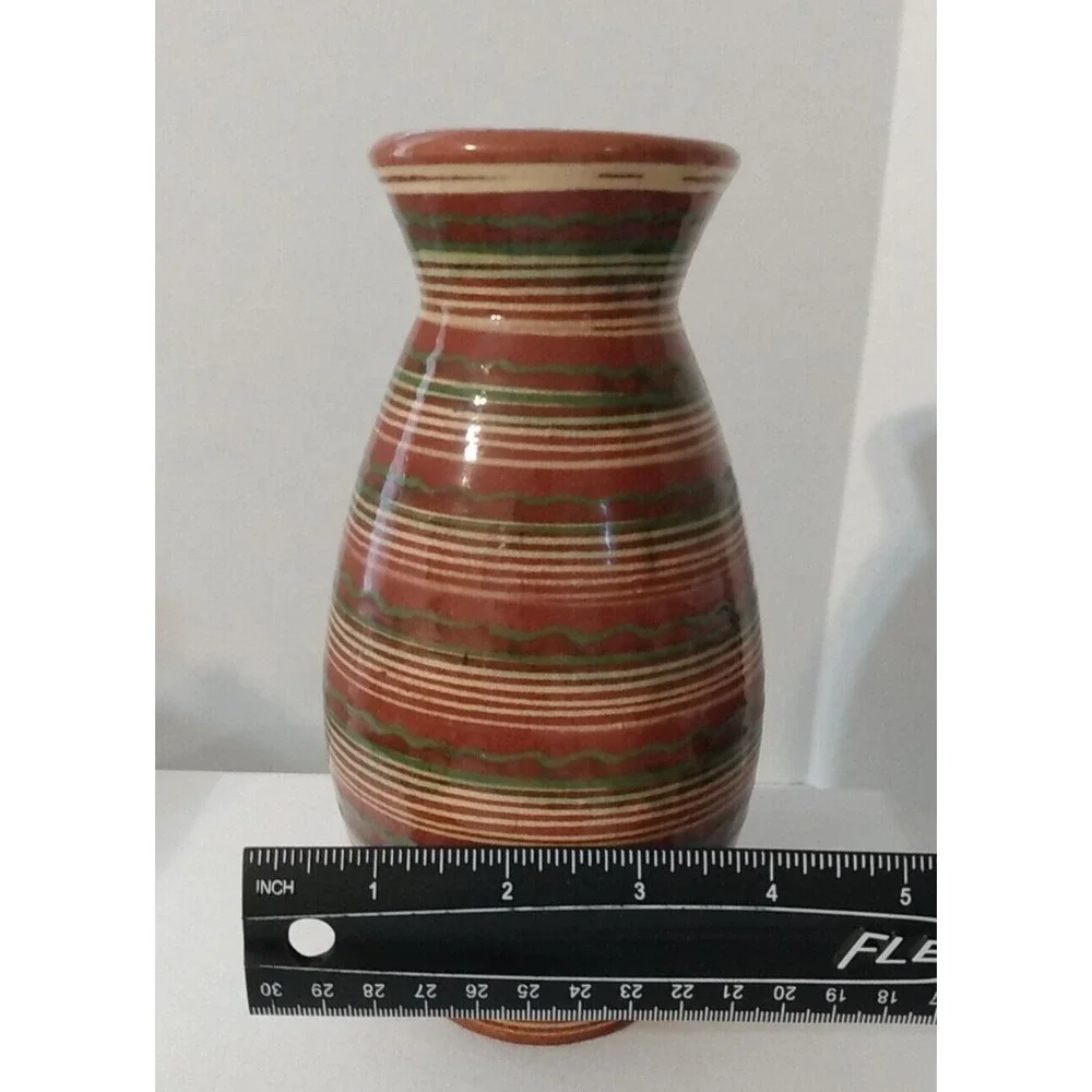 Glazed Mexican Vase Earthtones Hand Made Studio Pottery Southwest design PRETTY!
